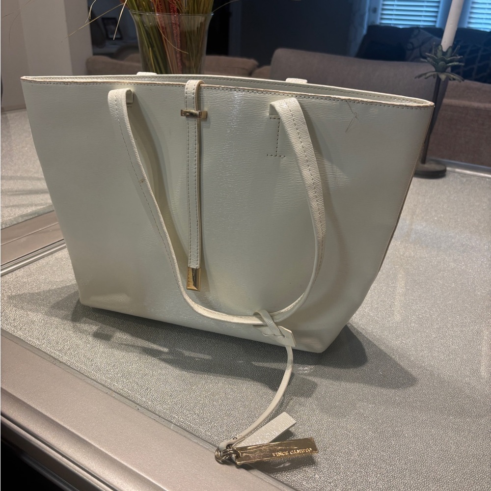 Vince Camuto Cream and Gold Tote Bag with Elegant Design